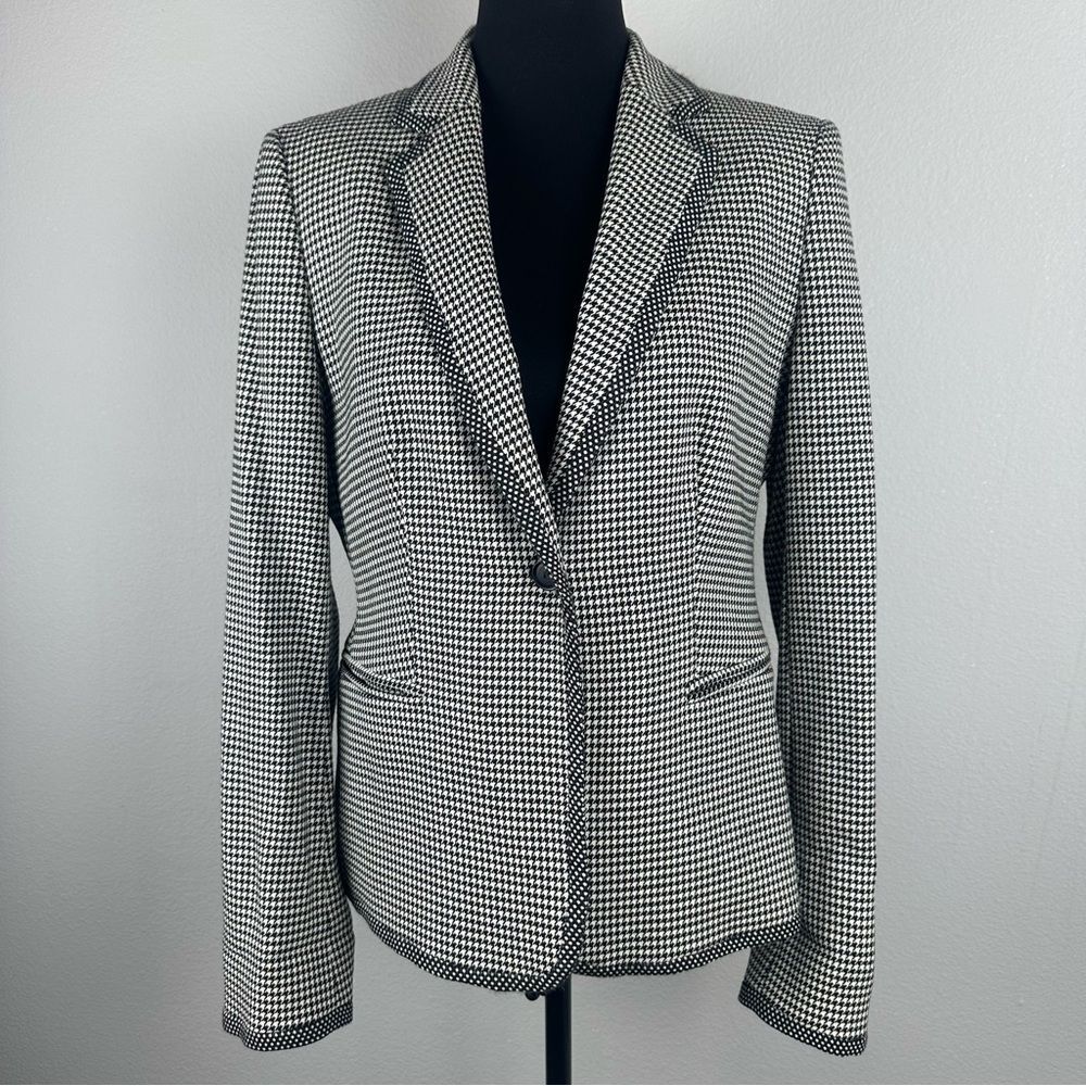 Max Mara Houndstooth Virgin Wool Blazer Jacket Women Size US 12 Career